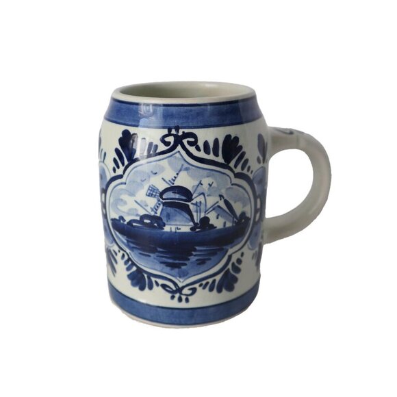 Vintage Delft Blue Mug Windmill Holland Delftware Delfts Beer Stein Tankard Barw - Picture 1 of 6